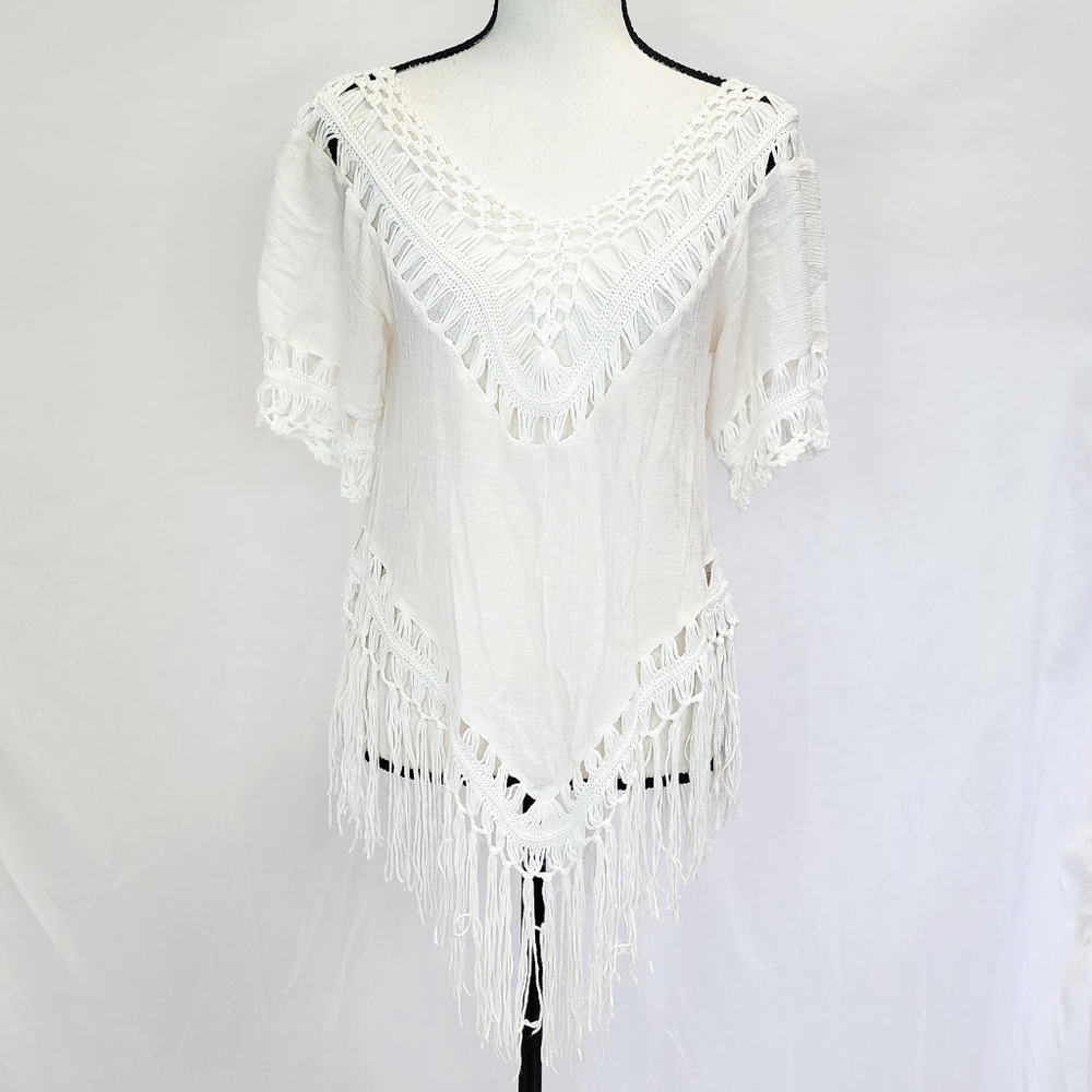 Vivid Boho Crochet Fringe Swim Coverup